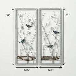 Sullivans Sculpted Wire Bird Art Panels Set Of 2, 32"H Gray -Decor Vista GUEST 63ebf0d6 b231 4d79 b95d 9a0f6e275b63