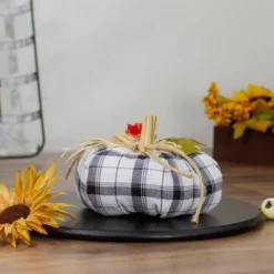 Northlight 5" Black And White Fabric Fall Harvest Tabletop Pumpkin