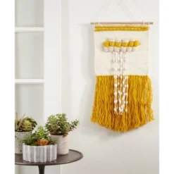 Saro Lifestyle Textured Woven Wall Hanging, 14"x28" Oblong, Yellow -Decor Vista GUEST 6553dea4 9903 4a29 8f7f 600df6edd1bc