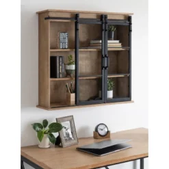 30" X 28" Barnhardt Decorative Wooden Wall Cabinet With 2 Sliding Glass Doors Rustic Brown - Kate & Laurel All Things Decor -Decor Vista GUEST 6563da48 2604 46d1 aead d3b7e771e0fa