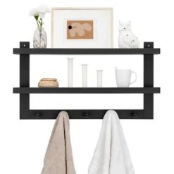 29" X 16" 2 Tier Ledge Wall Shelf Organizer With Five Hanging Hooks Black - Danya B. -Decor Vista GUEST 695d0c8e 2366 40d4 92f4 7c825fd6ca8e
