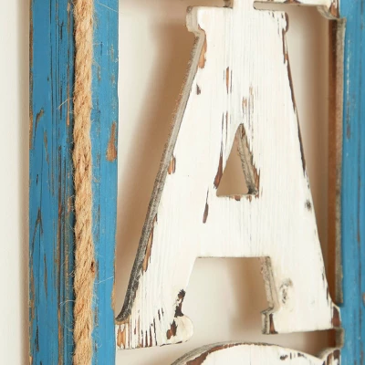 Wooden Sign Beach Wall Decor With Rope Hanger Beige - Olivia & May 7 Wooden Sign Beach Wall Decor With Rope Hanger Beige - Olivia & May - Image 5