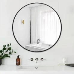 Serio Circle Brushed Aluminum Frame Large Circle Black Round Wall Mirror -The Pop Home -Decor Vista GUEST 6d559a2d 0605 420f a42a 4eb9232b96c6