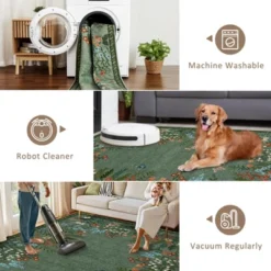 8x10 Washable Rugs Non Slip - Large Floral Area Rug For Living Room, Bedroom (Green) -Decor Vista GUEST 70fc50c6 ea34 4dde 8b5d f727215d934e