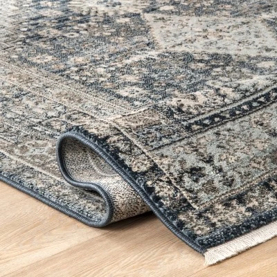 Nuloom Vintage Melani Medallion Fringe Kitchen Runner Indoor Area Rug - Hallway, Entryway, 2' 6" X 8', Light Blue 5 Nuloom Vintage Melani Medallion Fringe Kitchen Runner Indoor Area Rug - Hallway, Entryway, 2' 6" X 8', Light Blue - Image 3