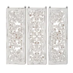 Wood Floral Handmade Intricately Carved Wall Decor Set Of 3 White - Olivia & May 17 Wood Floral Handmade Intricately Carved Wall Decor Set Of 3 White - Olivia & May -Decor Vista GUEST 747c6076 1130 4d09 9080 b377917f3d71