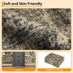 8x10 Rugs Washable Non-Slip - Vintage Floral Area Rug, Large Distressed Carpet, Soft Low Pile Machine Washable Rug (Green) -Decor Vista GUEST 74d80c22 cac7 4412 b19d 25f17f83ae96