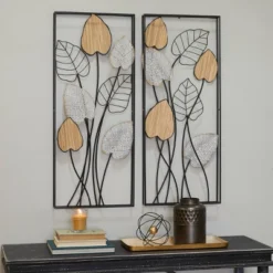 Set Of 2 Metal Leaf Wall Decors With Black Frame Black - Olivia & May -Decor Vista GUEST 780dfb0c b605 4a18 8a0c 94f210749268