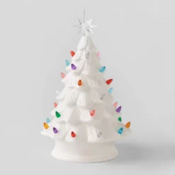 14.5" Battery Operated Lit Ceramic Christmas Tree White - Wondershop™