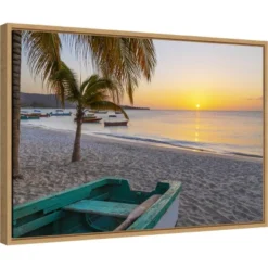 23" X 16" Sunset And Wooden Fishing Boat By Don Paulson Danita Delimont Framed Canvas Wall Art - Amanti Art