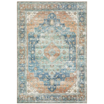 Marcel Bohemian Border Medallion Area Rug Orange/Blue - Captiv8e Designs 12 Marcel Bohemian Border Medallion Area Rug Orange/Blue - Captiv8e Designs - Image 10