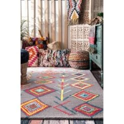 Nuloom Belini Moroccan 5x8 Wool Area Rug For Living Room Bedroom Dining Room Kitchen, Grey/Multicolor -Decor Vista GUEST 7d4e2f12 aa10 4f20 833a 816e0d2b7012