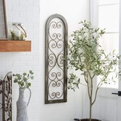 Wood Scroll Arched Window Inspired Wall Decor With Metal Scrollwork Relief Brown - Olivia & May -Decor Vista GUEST 7ee43df4 1334 4950 88f2 012037f63e34