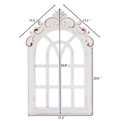 LuxenHome Distressed White Wood Vintage Arched Window Wall Home Decor 4 LuxenHome Distressed White Wood Vintage Arched Window Wall Home Decor - Image 2