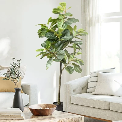 Forever Leaf 60" Artificial Fiddle Leaf Fig Tree With Black Pot, Indoor Artificial Plant For Home Decor 3 Forever Leaf 60" Artificial Fiddle Leaf Fig Tree With Black Pot, Indoor Artificial Plant For Home Decor