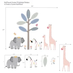 Lambs & Ivy Jazzy Jungle Elephant/Zebra/Giraffe/Tree Wall Decals/Stickers
