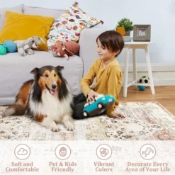 8x10 Rugs Non-Slip ¨C Vintage Distressed Area Rug Ultra-Soft Low Pile Carpet | Machine Washable Light Brown Rug With TPR Backing -Decor Vista GUEST 83b23596 b94f 405b a7ce dfe77cb3c194