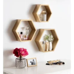 3pc Putnam Hexagon Wood Shelf Set Gold - Kate & Laurel All Things Decor -Decor Vista GUEST 8435ebf9 4873 4e1d afb3 55b6ea6ae964
