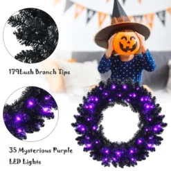 Costway 24inch Pre-lit Christmas Halloween Wreath Black W/ 35 Purple LED Lights -Decor Vista GUEST 85214db2 1085 4f89 84e1 a9f9f4375213