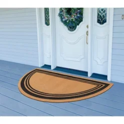 A1HC Coir And PVC Backing Half Round Black Border Flock Door Mat, 30"x60", Anti-Shed Heavy Duty Doormats