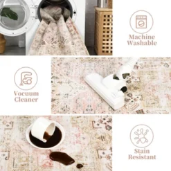 8x10 Rugs Non-Slip ¨C Vintage Distressed Area Rug Ultra-Soft Low Pile Carpet | Machine Washable Light Brown Rug With TPR Backing -Decor Vista GUEST 856fd4a8 5fc7 4140 8a30 6f6c7034c0b7