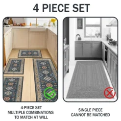 FURNIinspire Floor Mats 4 Piece Farmhouse Kitchen Rug Washable Area Rugs Non Skid Bohemian Mat For Hallway Entryway, Blue, 60"*20" -Decor Vista GUEST 8732d748 f1e6 4476 9707 9bc063919a7f