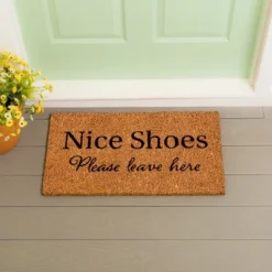 Evergreen Flag Funny Welcome Mat Coir Doormat | 28" X 16" Front Door Mat Outdoor Entrance | No Slip Door Rugs Entryway Indoor | Nice Shoes