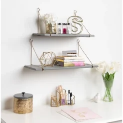 2pc Vista Wood And Metal Wall Shelves - Kate & Laurel All Things Decor -Decor Vista GUEST 89a31d91 a113 447e 9b00 4d0b6b94ac26