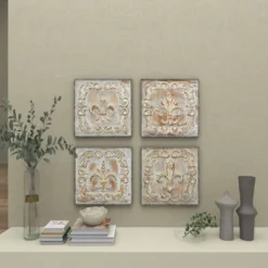 Metal Fleur De Lis Embossed Wall Decor Set Of 4 Brass - Olivia & May -Decor Vista GUEST 8cf31fa1 7be4 4ae2 a163 aa81c0e806a6