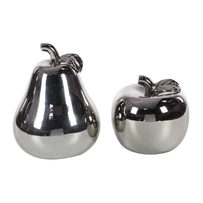 Set Of 2 Modern Chic Dolomite Apple And Pear Sculpture Silver - Olivia & May 5 Set Of 2 Modern Chic Dolomite Apple And Pear Sculpture Silver - Olivia & May - Image 3