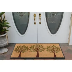 A1HC Green Three Tree Rubber Coir Doormat 24x48, Rubber Backed Non-Slip Thin Heavy Duty Front Door Mat