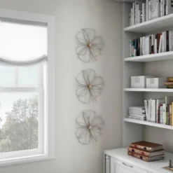 Wall Decor - Metallic Layered Wire Flower Sculpture - Contemporary Hanging Accent For Living Room, Bedroom, Or Kitchen By Lavish Home (Silver/Gold) -Decor Vista GUEST 8efb51d1 34c3 41eb be41 72a4897e068b