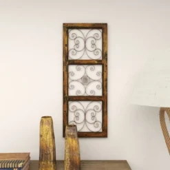 36" X 14" Wood Scroll Window Inspired Wall Decor With Metal Scrollwork Relief Brown - Olivia & May -Decor Vista GUEST 8f46f2a1 5705 450d 8b71 a86172328f45