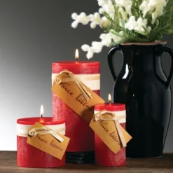 Cranberry Timber Pillar Candles Kit - Set Of 3 -Decor Vista GUEST 8fbc3b74 a5b9 4205 a5eb 8820edc7f5de