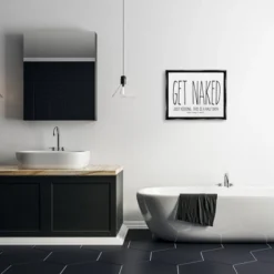 Stupell Industries Get Naked Funny Word Bathroom Black And White Design