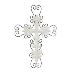 Wood Biblical Carved Cross Wall Decor With Metal Scrollwork - Olivia & May -Decor Vista GUEST 90b77806 36b8 4c13 91a8 5e7d35e31b20