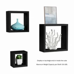 Floating Shelves- Cube Wall Shelf Set With Hidden Brackets, 3 Sizes To Display Decor, Books, Photos, More- Hardware Included By Hastings Home (Black) -Decor Vista GUEST 925bc2be 3192 4a73 aa86 84d4f6820c7d