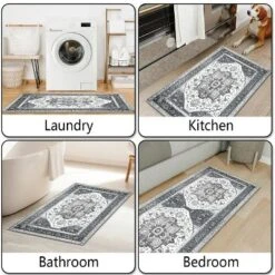 FURNIinspire Floor Mats Home 3 Piece Kitchen Rug Machine Washable Floor Mat For Living Room, Vintage Carpet, Non Slip, White, 60"*20" -Decor Vista GUEST 936a22a6 3126 4e4b b89f 5cfad24b608b