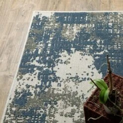 Trinity Modern Distressed Abstract Patio Area Rug Beige/Blue - Captiv8e Designs -Decor Vista GUEST 943d7351 77c7 448a b294 ac1739d4a57a