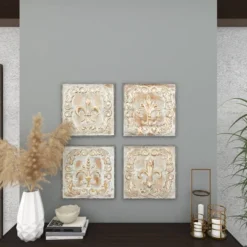 Metal Fleur De Lis Embossed Wall Decor Set Of 4 Brass - Olivia & May -Decor Vista GUEST 943dfa85 0a58 4e5e 8ad2 a15c2aea72ae