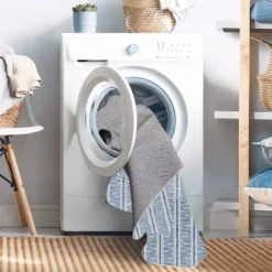 5'x7' Washable Wallen Rug Ivory/Blue: Rubber Backed, Stain-Resistant, Low Pile, Contemporary Stripe - Linon -Decor Vista GUEST 9585e6db 00c8 41aa ba00 a21554b74b00