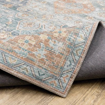 Marcel Bohemian Border Medallion Area Rug Orange/Blue - Captiv8e Designs 10 Marcel Bohemian Border Medallion Area Rug Orange/Blue - Captiv8e Designs - Image 8