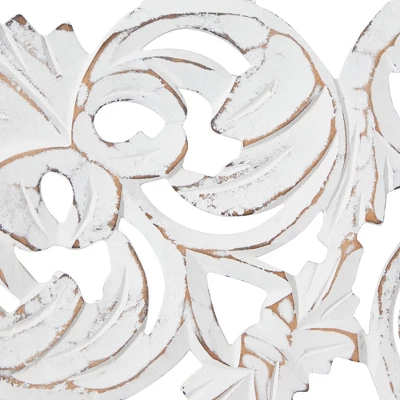 Wood Floral Handmade Intricately Carved Wall Decor Set Of 3 White - Olivia & May 14 Wood Floral Handmade Intricately Carved Wall Decor Set Of 3 White - Olivia & May - Image 12