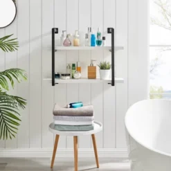 31.5" X 22.5" Modern 2 Tier Hanging Bracket Wall Shelve White Birch - Danya B. -Decor Vista GUEST 97573ce4 6ebb 43a8 a46e c07dd178fe0e