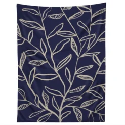 Alisa Galitsyna Navy Blue Patterned Leaves Tapestry - Society6 -Decor Vista GUEST 98f9bfb2 99ae 4784 8ddf c93596e9a1f7