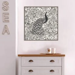 22" X 22" Peacock Garden III BW By Miranda Thomas Framed Canvas Wall Art Gray Wash - Amanti Art -Decor Vista GUEST 9906b960 1d70 4b01 aaff 54ff049e05ba