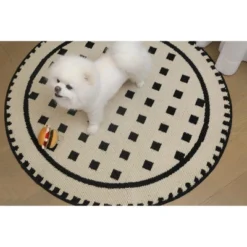 Zarkea® 39" X 39" Round Modern Abstract Mat, Black & White Geometric Pattern, Washable Microfiber Non-Slip Rug For Indoor/Outdoor Use -Decor Vista GUEST 9d7cb232 64dd 4cc9 95e0 3284698ac71c