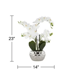 Dahlia Studios Potted Faux Artificial Flowers Realistic White Phalaenopsis Orchid In Silver Pot Home Decoration Office 23" High 10 Dahlia Studios Potted Faux Artificial Flowers Realistic White Phalaenopsis Orchid In Silver Pot Home Decoration Office 23" High -Decor Vista GUEST 9dc224a5 9b7c 4edd 8388 3e88f1b2d8ed