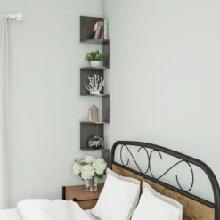 Floating Corner Shelf- 5 Tier Wall Shelves With Hidden Brackets To Display Décor, Books, Photos, More- Hardware Included By Lavish Home (Dark Brown) 15 Floating Corner Shelf- 5 Tier Wall Shelves With Hidden Brackets To Display Décor, Books, Photos, More- Hardware Included By Lavish Home (Dark Brown) -Decor Vista GUEST 9fe07c67 f219 49dd b134 4cb34db5ca9d