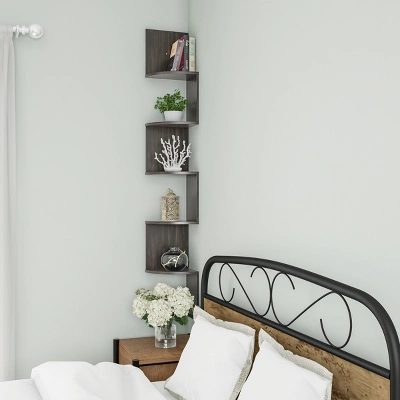 Floating Corner Shelf- 5 Tier Wall Shelves With Hidden Brackets To Display Décor, Books, Photos, More- Hardware Included By Lavish Home (Dark Brown) 9 Floating Corner Shelf- 5 Tier Wall Shelves With Hidden Brackets To Display Décor, Books, Photos, More- Hardware Included By Lavish Home (Dark Brown) - Image 7